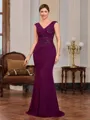 Sheath V-neck Beading Floor-Length Chiffon Mother of the Bride Dress