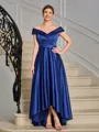 A-line Off-the-Shoulder Pleated Asymmetrical Satin Mother of the Bride Dress
