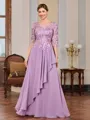 A-line Scoop 3/4 Sleeves Appliques Lace Floor-Length Chiffon Mother of the Bride Dress
