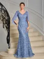 Sheath V-neck Appliques Lace Floor-Length Chiffon Mother of the Bride Dress
