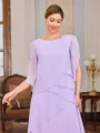Sheath Scoop 3/4 Sleeves Cascading Ruffles Floor-Length Chiffon Mother of the Bride Dress