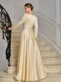 A-line V-neck Long Sleeves Asymmetrical Charmeuse Mother of the Bride Dress