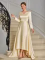 A-line V-neck Long Sleeves Asymmetrical Charmeuse Mother of the Bride Dress