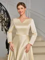 A-line V-neck Long Sleeves Asymmetrical Charmeuse Mother of the Bride Dress