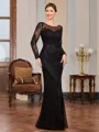 Sheath Scoop Long Sleeves Appliques Lace Floor-Length Tulle Mother of the Bride Dress