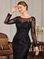 Sheath Scoop Long Sleeves Appliques Lace Floor-Length Tulle Mother of the Bride Dress