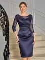 Sheath Scoop 3/4 Sleeves Appliques Lace Knee-Length Satin Mother of the Bride Dress