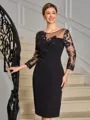 Sheath Scoop 3/4 Sleeves Appliques Lace Knee-Length Stretch Crepe Mother of the Bride Dress