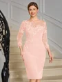 Sheath Scoop 3/4 Sleeves Appliques Lace Knee-Length Stretch Crepe Mother of the Bride Dress