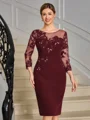 Sheath Scoop 3/4 Sleeves Appliques Lace Knee-Length Stretch Crepe Mother of the Bride Dress