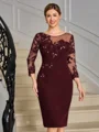 Sheath Scoop 3/4 Sleeves Appliques Lace Knee-Length Stretch Crepe Mother of the Bride Dress