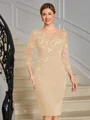 Sheath Scoop 3/4 Sleeves Appliques Lace Knee-Length Stretch Crepe Mother of the Bride Dress
