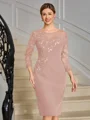 Sheath Scoop 3/4 Sleeves Appliques Lace Knee-Length Stretch Crepe Mother of the Bride Dress