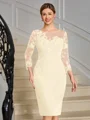 Sheath Scoop 3/4 Sleeves Appliques Lace Knee-Length Stretch Crepe Mother of the Bride Dress