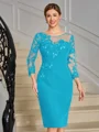 Sheath Scoop 3/4 Sleeves Appliques Lace Knee-Length Stretch Crepe Mother of the Bride Dress