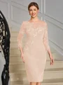 Sheath Scoop 3/4 Sleeves Appliques Lace Knee-Length Stretch Crepe Mother of the Bride Dress