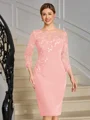 Sheath Scoop 3/4 Sleeves Appliques Lace Knee-Length Stretch Crepe Mother of the Bride Dress