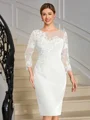 Sheath Scoop 3/4 Sleeves Appliques Lace Knee-Length Stretch Crepe Mother of the Bride Dress