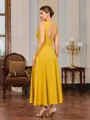 A-line One-Shoulder Ruffles Tea-Length Stretch Crepe Mother of the Bride Dress