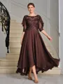 A-line Scoop 1/2 Sleeves Appliques Lace Asymmetrical Chiffon Mother of the Bride Dress