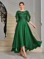 A-line Scoop 1/2 Sleeves Appliques Lace Asymmetrical Chiffon Mother of the Bride Dress