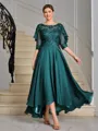 A-line Scoop 1/2 Sleeves Appliques Lace Asymmetrical Chiffon Mother of the Bride Dress