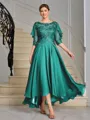 A-line Scoop 1/2 Sleeves Appliques Lace Asymmetrical Chiffon Mother of the Bride Dress