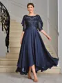 A-line Scoop 1/2 Sleeves Appliques Lace Asymmetrical Chiffon Mother of the Bride Dress