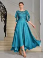 A-line Scoop 1/2 Sleeves Appliques Lace Asymmetrical Chiffon Mother of the Bride Dress