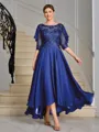A-line Scoop 1/2 Sleeves Appliques Lace Asymmetrical Chiffon Mother of the Bride Dress