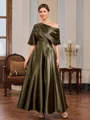 A-line Short Sleeves Pleated Ankle-Length Silk Like Satin Mother of the Bride Dress