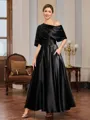 A-line Short Sleeves Pleated Ankle-Length Silk Like Satin Mother of the Bride Dress