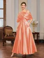 A-line Short Sleeves Pleated Ankle-Length Silk Like Satin Mother of the Bride Dress