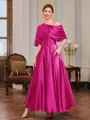 A-line Short Sleeves Pleated Ankle-Length Silk Like Satin Mother of the Bride Dress