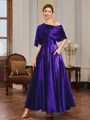 A-line Short Sleeves Pleated Ankle-Length Silk Like Satin Mother of the Bride Dress