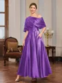 A-line Short Sleeves Pleated Ankle-Length Silk Like Satin Mother of the Bride Dress