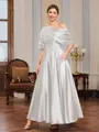 A-line Short Sleeves Pleated Ankle-Length Silk Like Satin Mother of the Bride Dress