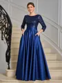A-line Scoop 3/4 Sleeves Sequin Ankle-Length Satin Mother of the Bride Dress