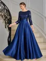 A-line Scoop 3/4 Sleeves Sequin Ankle-Length Satin Mother of the Bride Dress