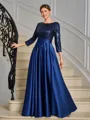 A-line Scoop 3/4 Sleeves Sequin Ankle-Length Satin Mother of the Bride Dress