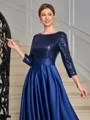 A-line Scoop 3/4 Sleeves Sequin Ankle-Length Satin Mother of the Bride Dress