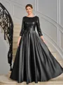 A-line Scoop 3/4 Sleeves Sequin Ankle-Length Satin Mother of the Bride Dress
