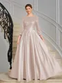 A-line Scoop 3/4 Sleeves Sequin Ankle-Length Satin Mother of the Bride Dress