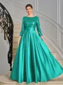 A-line Scoop 3/4 Sleeves Sequin Ankle-Length Satin Mother of the Bride Dress