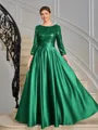 A-line Scoop 3/4 Sleeves Sequin Ankle-Length Satin Mother of the Bride Dress