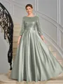 A-line Scoop 3/4 Sleeves Sequin Ankle-Length Satin Mother of the Bride Dress
