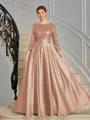 A-line Scoop 3/4 Sleeves Sequin Ankle-Length Satin Mother of the Bride Dress