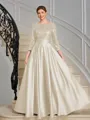 A-line Scoop 3/4 Sleeves Sequin Ankle-Length Satin Mother of the Bride Dress