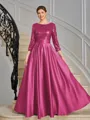 A-line Scoop 3/4 Sleeves Sequin Ankle-Length Satin Mother of the Bride Dress