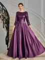 A-line Scoop 3/4 Sleeves Sequin Ankle-Length Satin Mother of the Bride Dress